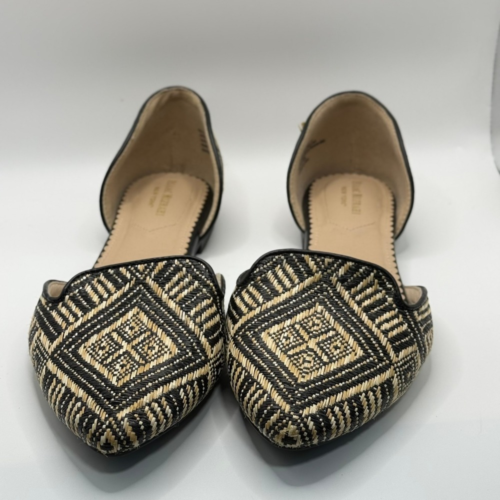 Isaac Mizrahi New York Woven Geometric d'Orsay Flats Black Tan Pointed Toe 9.5